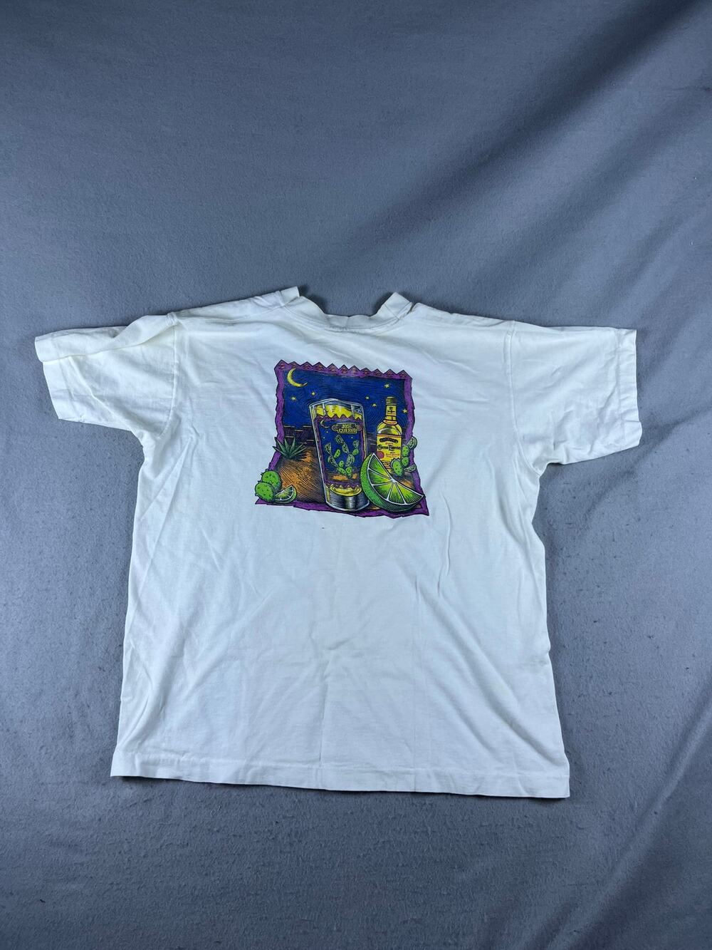 Vintage Jose Cuervo Tequila T-Shirt Mens L White Single Stitch Graphic Print Tee